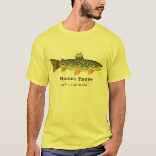 Bruine forel Latijn Ichthyology T-shirt (Voorkant)