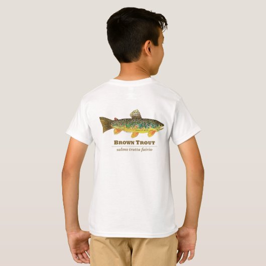 Bruine forel Latijn Ichthyology T-shirt (Achterkant volledig)