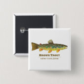 Bruine forel Latijn Ichthyology Vierkante Button 5,1 Cm (Voorkant /achterkant)