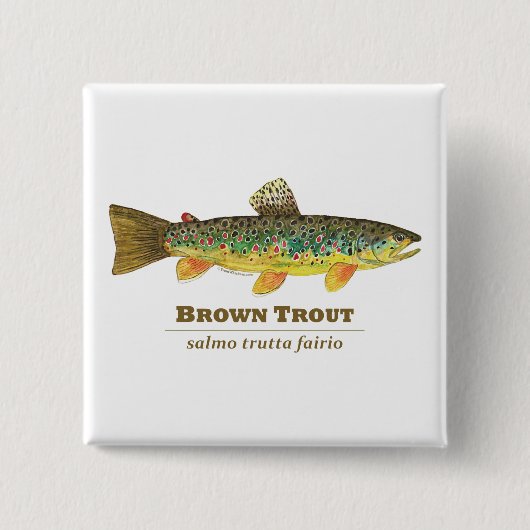 Bruine forel Latijn Ichthyology Vierkante Button 5,1 Cm (Voorkant)
