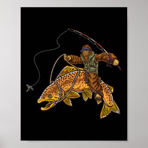 Bruine Forel Rivier Vissen Bigfoot Jagen Visser Poster