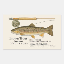 Bruine forel (Salmo trutta) – Japanse Illustratie Rechthoekige Sticker
