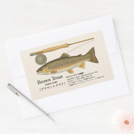 Bruine forel (Salmo trutta) – Japanse Illustratie Rechthoekige Sticker
