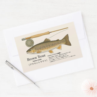 Bruine forel (Salmo trutta) – Japanse Illustratie Rechthoekige Sticker