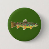 Bruine forel Vis Groene Angler's Ronde Button 5,7 Cm (Voorkant)