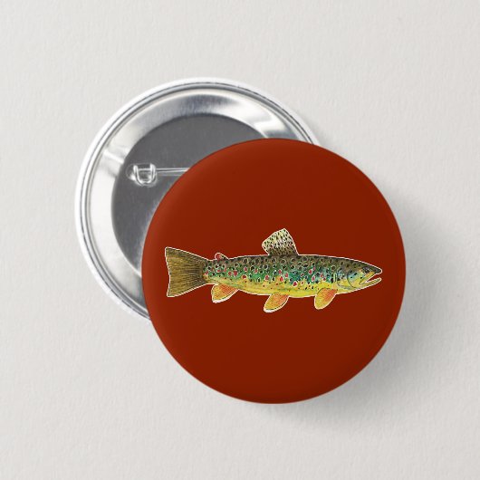Bruine forel Vis Red Angler's Ronde Button 5,7 Cm (Voorkant /achterkant)