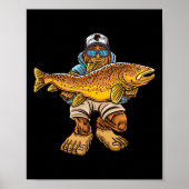 Bruine forel Vist Bigfoot Hunting Fisherme Poster (Voorkant)