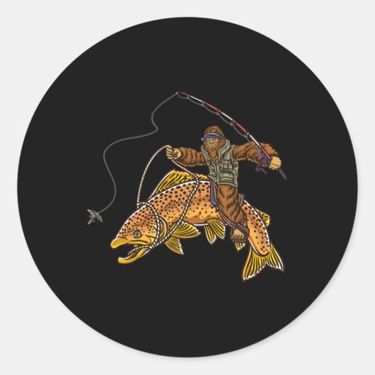 Bruine forel Vist Bigfoot Hunting Fisherme Ronde Sticker (Voorkant)