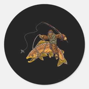 Bruine forel Vist Bigfoot Hunting Fisherme Ronde Sticker