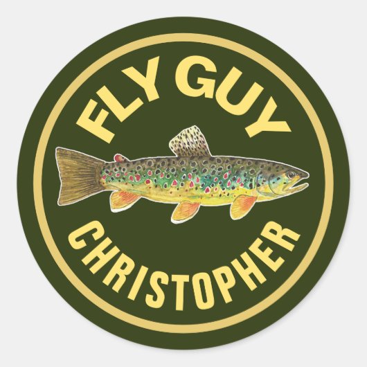 Bruine forel Vlieg Vlieg VLIEG GUY Custom Angler's Ronde Sticker (Voorkant)