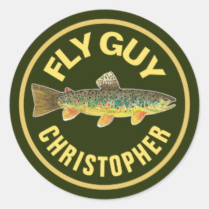 Bruine forel Vlieg Vlieg VLIEG GUY Custom Angler's Ronde Sticker