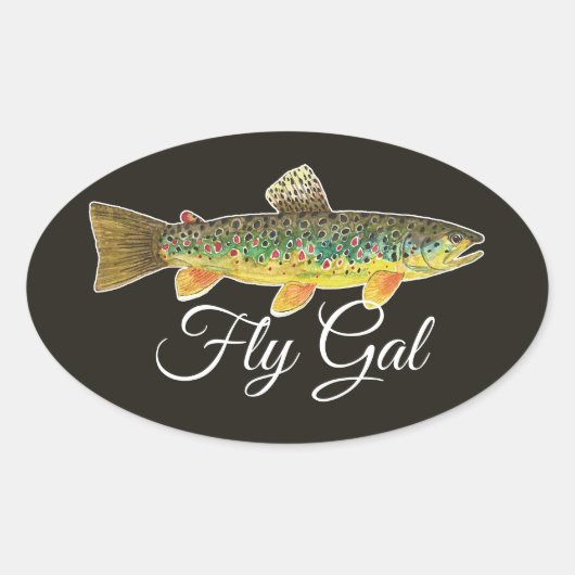 Bruine forel Vlieg Vrouw Vliegen Ovale Sticker (Voorkant)