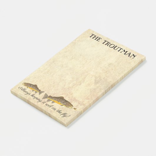 Bruine forel vliegende aas post-it® notes (Schuin)