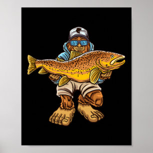 Bruine Forelrivier Vissen Bigfoot Jagen Visser Poster