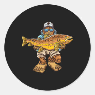Bruine Forelrivier Vissen Bigfoot Jagen Visser Ronde Sticker