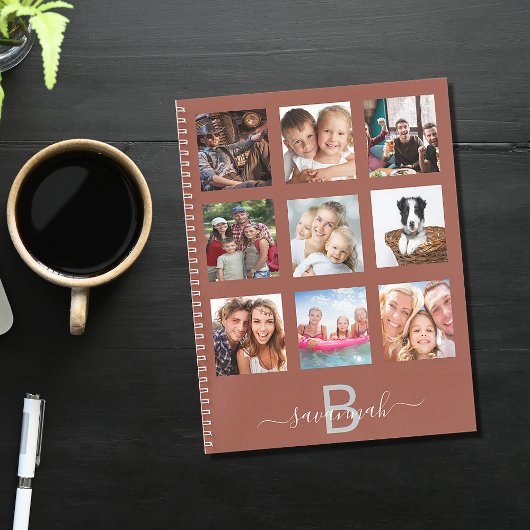 Bruine foto collage monogram moderne dagboek notitieboek
