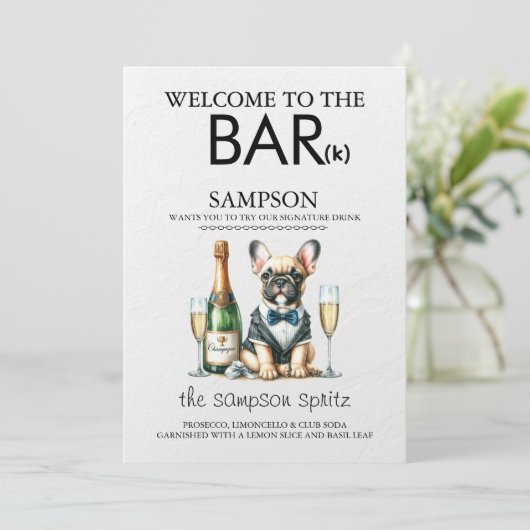 Bruine Franse Bulldog Bar Menu (Staand voorkant)