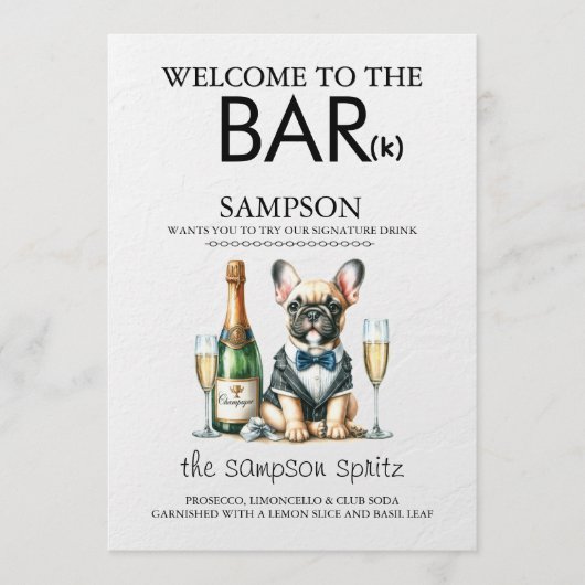 Bruine Franse Bulldog Bar Menu (Voorkant)