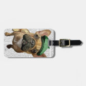 Bruine Franse Bulldog met groen Pet 2 Bagagelabel (Voorkant horizontaal)