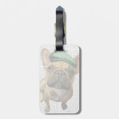Bruine Franse Bulldog met groen Pet 2 Bagagelabel (Achterkant verticaal)