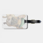 Bruine Franse Bulldog met groen Pet 2 Bagagelabel (Achterkant horizontaal)