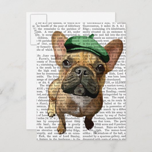Bruine Franse Bulldog met groen Pet 2 Briefkaart (Voorkant / Achterkant)