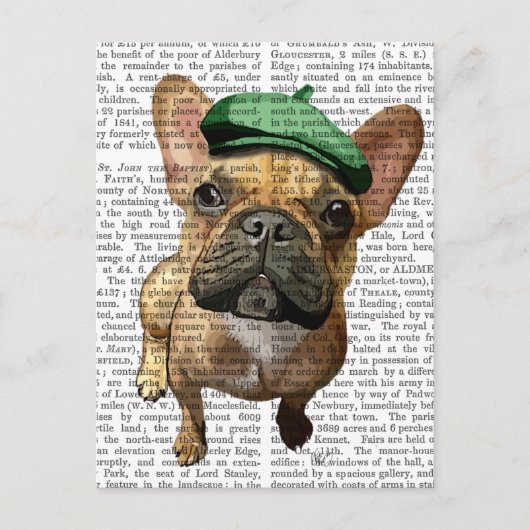 Bruine Franse Bulldog met groen Pet 2 Briefkaart (Voorkant)