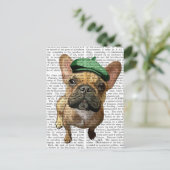 Bruine Franse Bulldog met groen Pet 2 Briefkaart (Staand voorkant)
