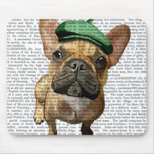 Bruine Franse Bulldog met groen Pet 2 Muismat