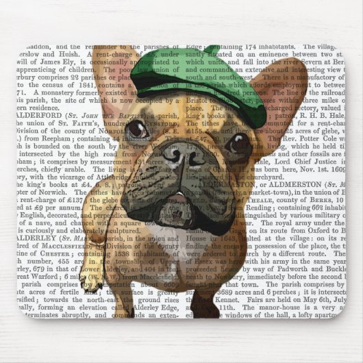 Bruine Franse Bulldog met groen Pet 2 Muismat (Voorkant)