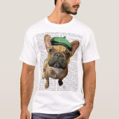 Bruine Franse Bulldog met groen Pet 2 T-shirt (Voorkant)