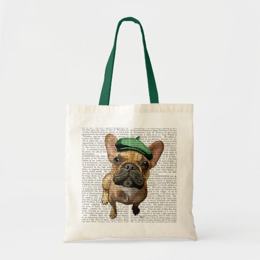 Bruine Franse Bulldog met groen Pet 2 Tote Bag (Voorkant)