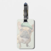 Bruine Franse Bulldog met groen Pet Bagagelabel (Achterkant verticaal)
