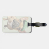 Bruine Franse Bulldog met groen Pet Bagagelabel (Achterkant horizontaal)