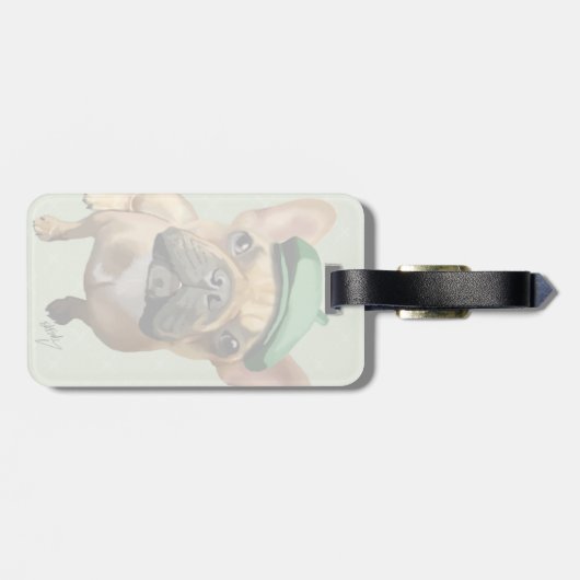 Bruine Franse Bulldog met groen Pet Bagagelabel (Achterkant horizontaal)