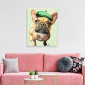 Bruine Franse Bulldog met groen Pet Canvas Afdruk (Insitu (Woonkamer))