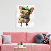 Bruine Franse Bulldog met groen Pet Canvas Afdruk (Insitu (Woonkamer))