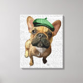 Bruine Franse Bulldog met groen Pet Canvas Afdruk (Voorkant)