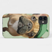 Bruine Franse Bulldog met groen Pet Case-Mate iPhone Case (Achterkant (horizontaal))