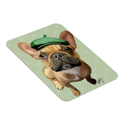 Bruine Franse Bulldog met groen Pet Magneet (Rechterzijde)