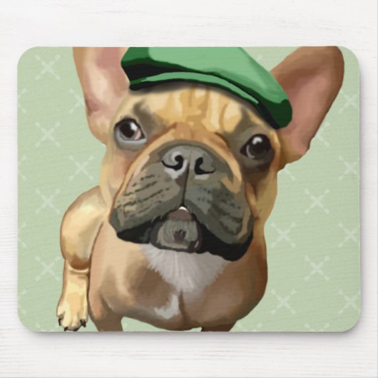 Bruine Franse Bulldog met groen Pet Muismat (Voorkant)