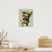 Bruine Franse Bulldog met groen Pet Poster (Keuken)