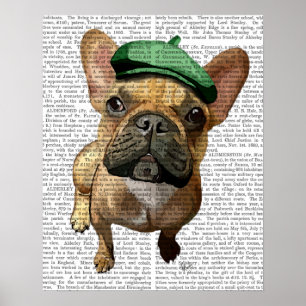 Bruine Franse Bulldog met groen Pet Poster