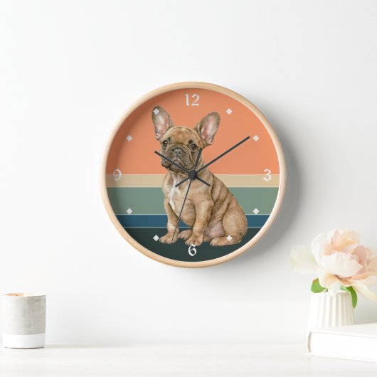 Bruine Franse Bulldog Retro Sunset Clock (Huis)