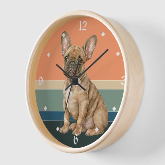 Bruine Franse Bulldog Retro Sunset Clock (Hoek)