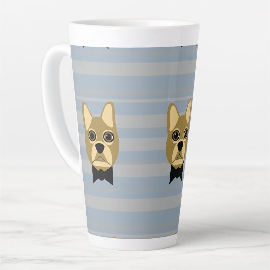 Bruine Franse Bulldog, Stripes Latte Mok (Linkerhoek)