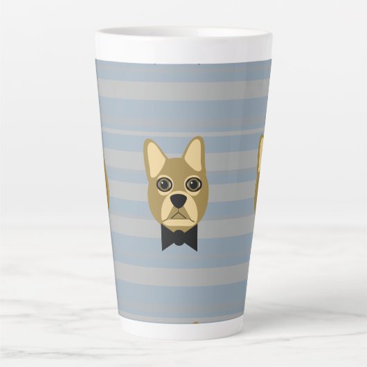 Bruine Franse Bulldog, Stripes Latte Mok (Voorkant)