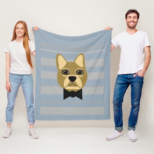 Bruine Frenchie Bulldog, Strepen Fleece Deken (In situ)