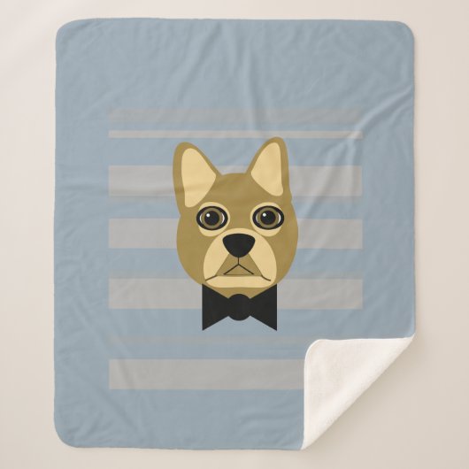 Bruine Frenchie Bulldog, Strepen Sherpa Deken (Voorkant)