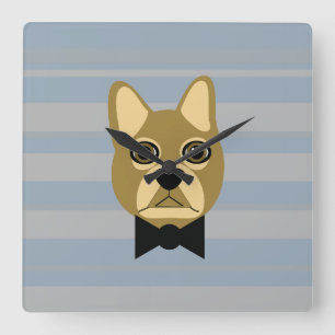Bruine Frenchie Bulldog, Strepen Vierkante Klok